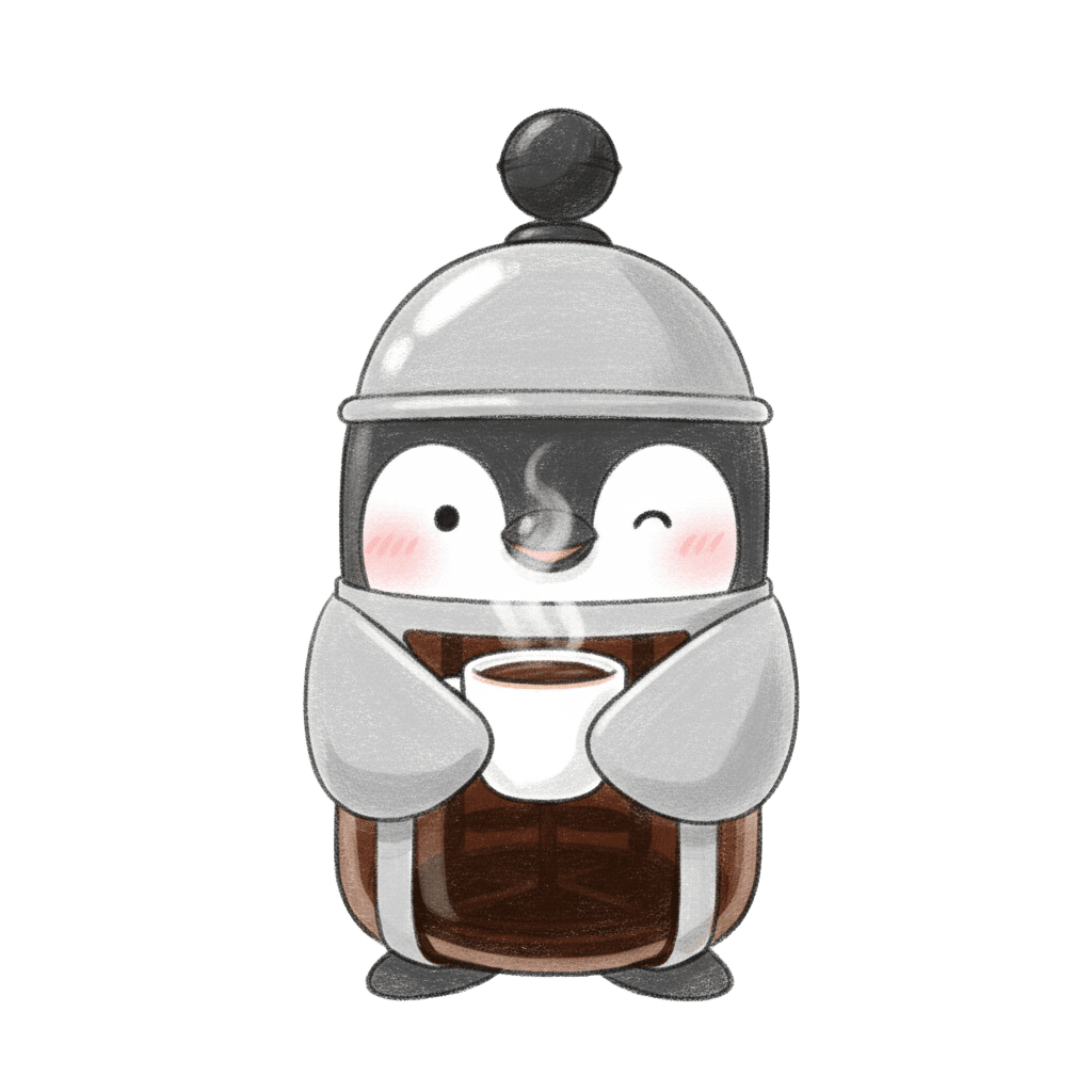 Mocha the Coffee Penguin - コーヒーカップを持つモカ
